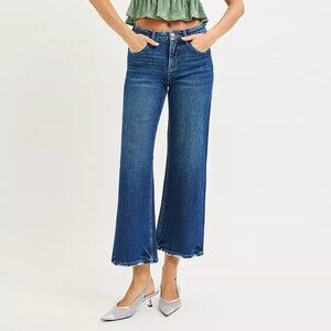RISEN Tummy Control 4 Way Stretch High Rise Crop Wide Leg Jeans